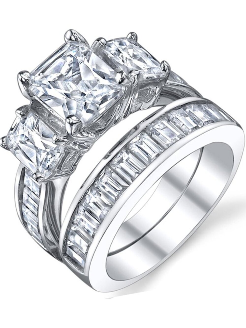 2 Carat Radiant Cut CZ Engagement Ring Set in .925 Sterling Silver, Sizes 4-11